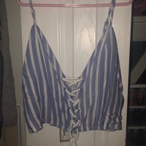 Blue and white striped crop top